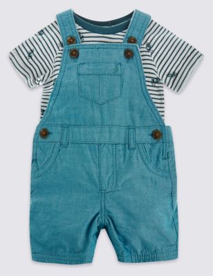 2 Piece Pure Cotton Bodysuit & Bibshort Dungaree Outfit